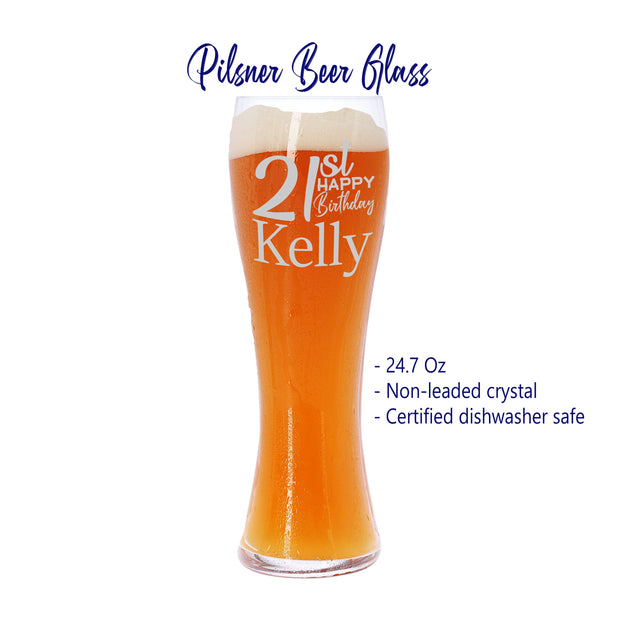 Personalized 21st Birthday Pilsner Glass Beer Glass