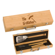 custom monogrammed bamboo wood bbq utensils set