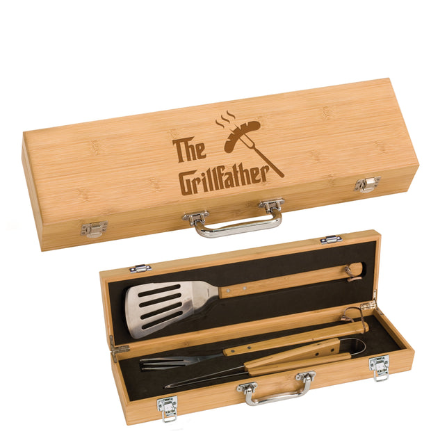 custom monogrammed bamboo wood bbq utensils set