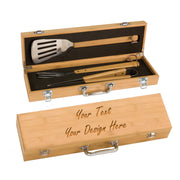custom monogrammed bamboo wood bbq utensils set