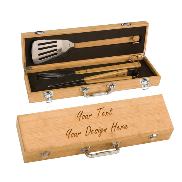 custom monogrammed bamboo wood bbq utensils set