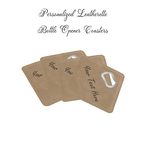 personalized leatherette bottle opener coaster
