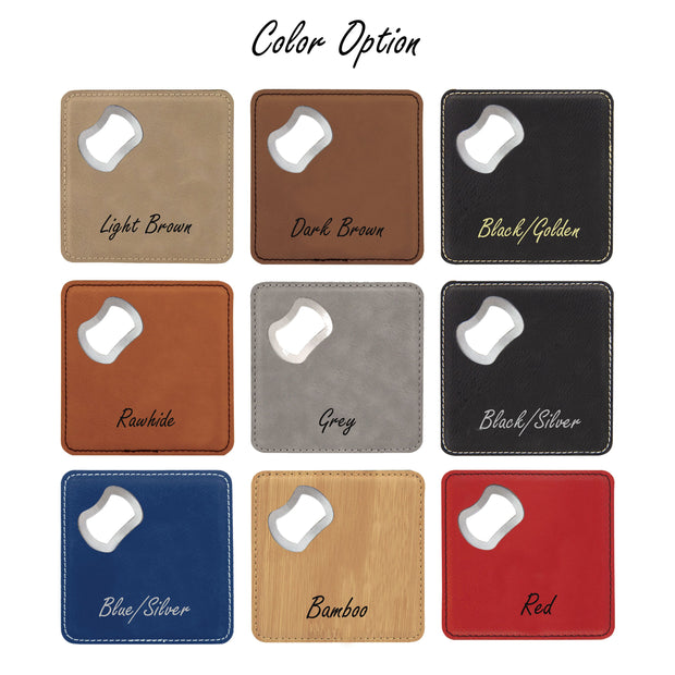 personalized leatherette bottle opener coaster