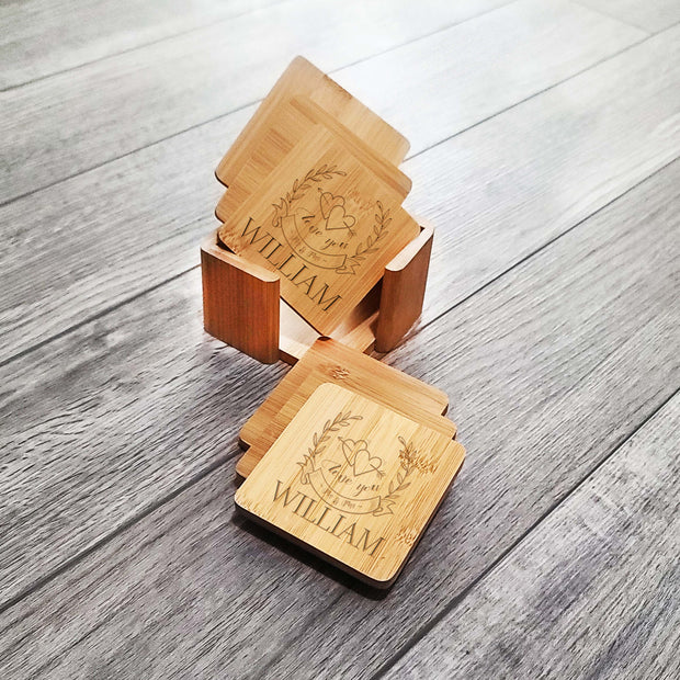 Set of 6 Custom Wood Square Coasters