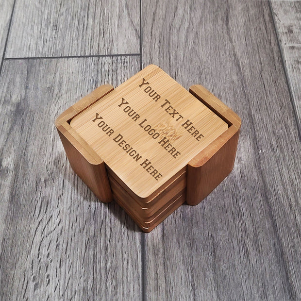 Set of 6 Custom Wood Square Coasters