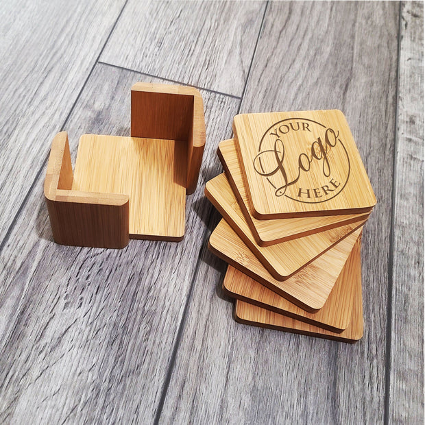 Set of 6 Custom Wood Square Coasters